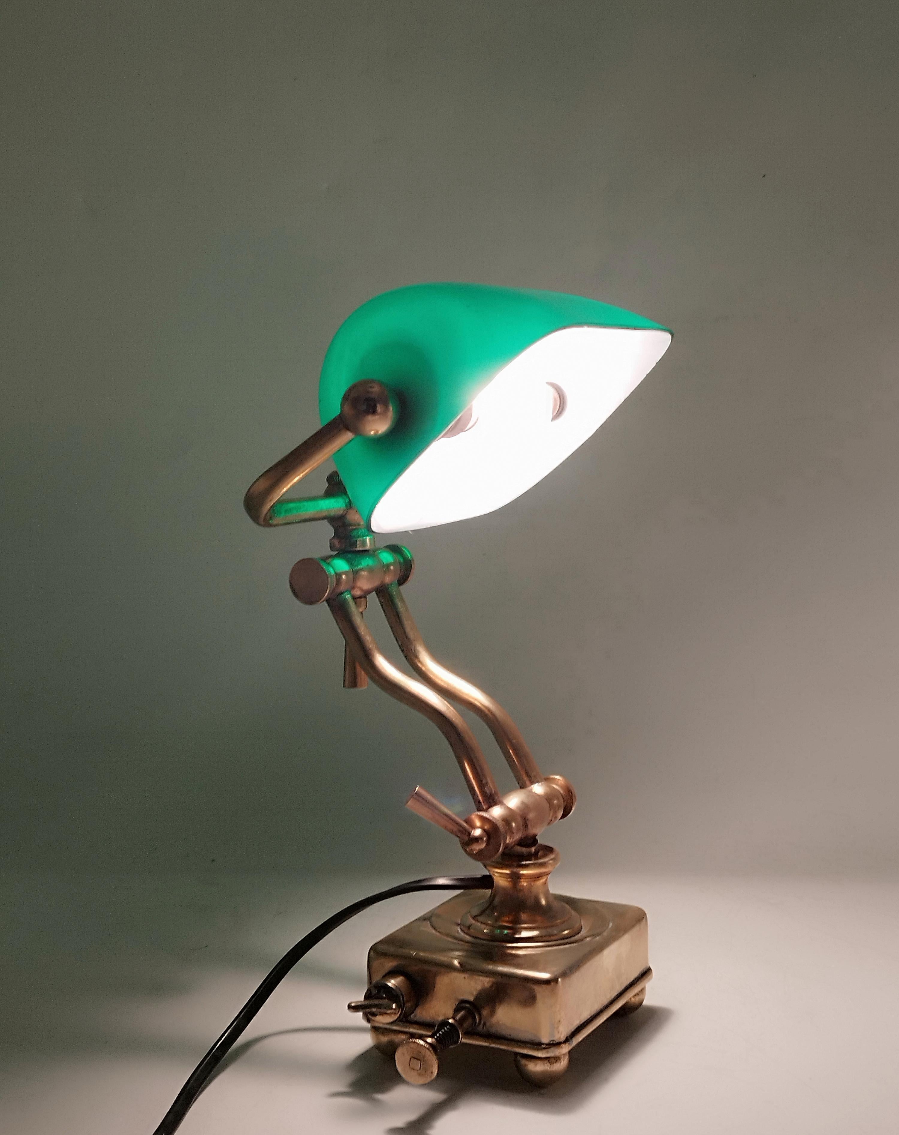 Ministerial Brass and Green Glass Table Lamp, Germany 1950s For Sale 4