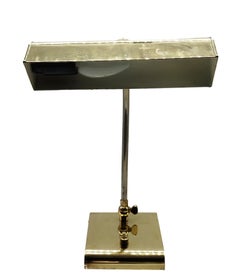 Ministerial Brass Table Lamp with Swivelling Lampshade, Italy 1950s