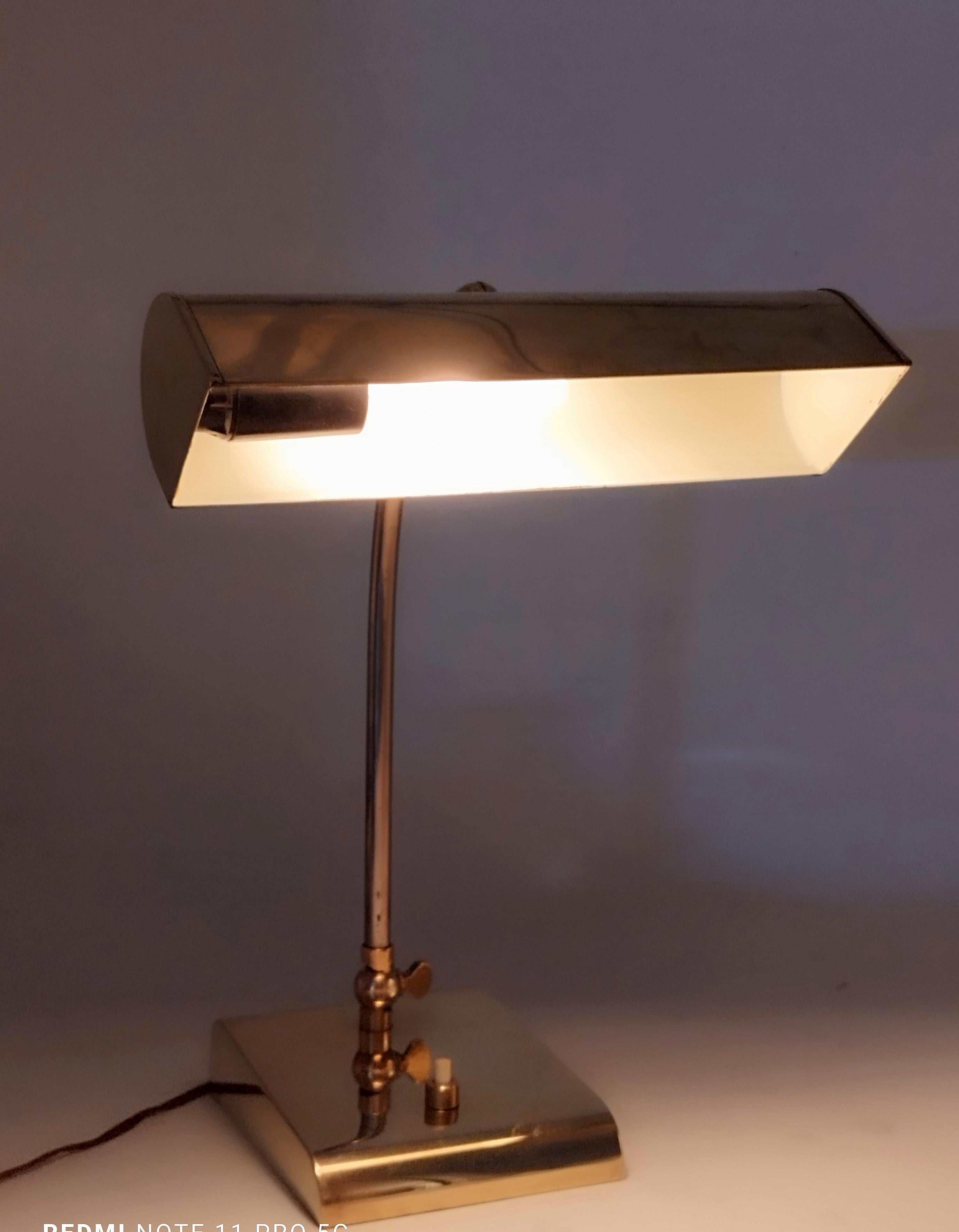 Ministerial Brass Table Lamp with Swivelling Lampshade, Italy 1950s For Sale 1