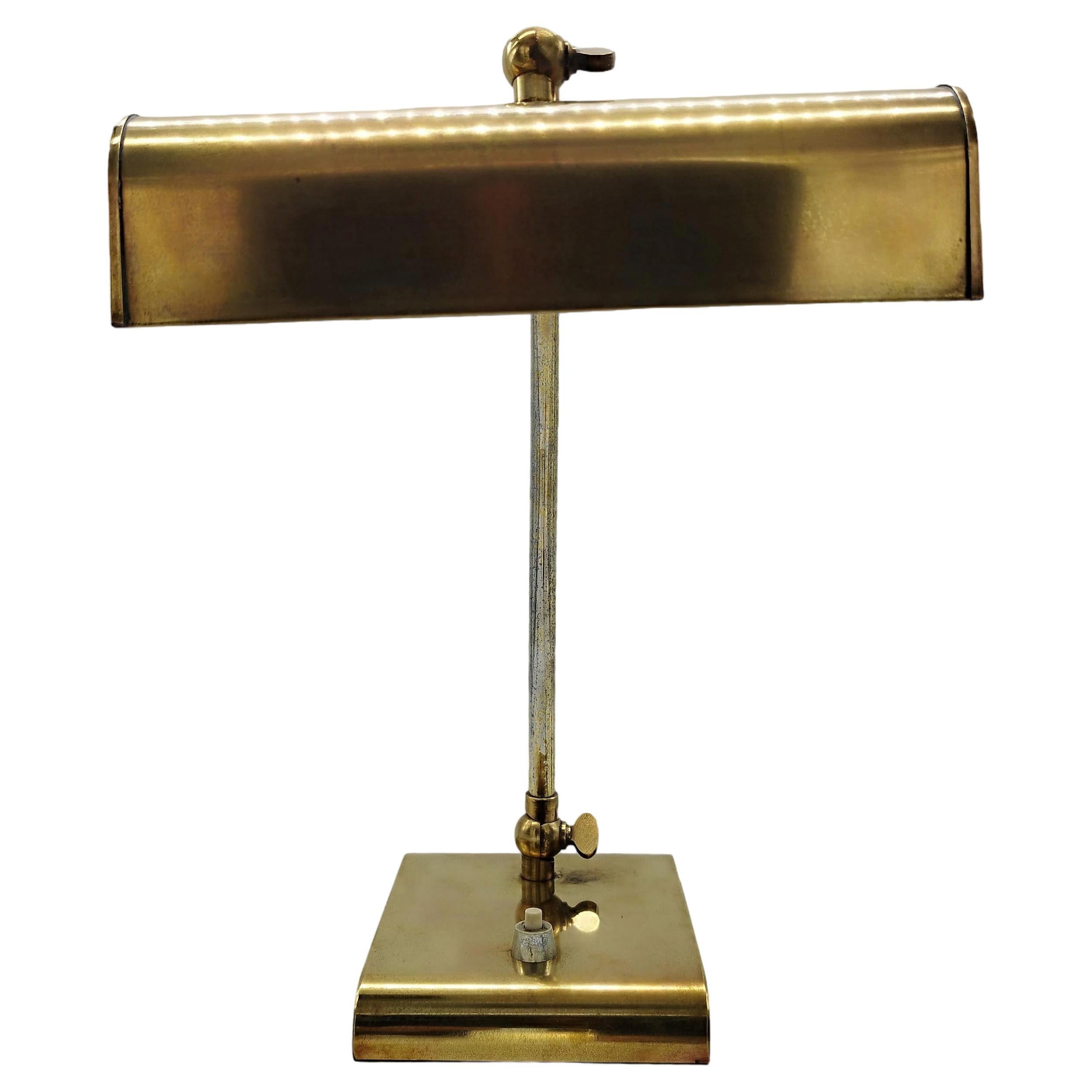 Ministerial Brass Table Lamp with Swivelling Lampshade, Italy 1950s For Sale