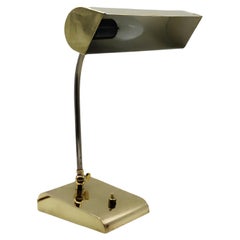 Vintage Ministerial Brass Table Lamp with Swivelling Lampshade, Italy 1950s