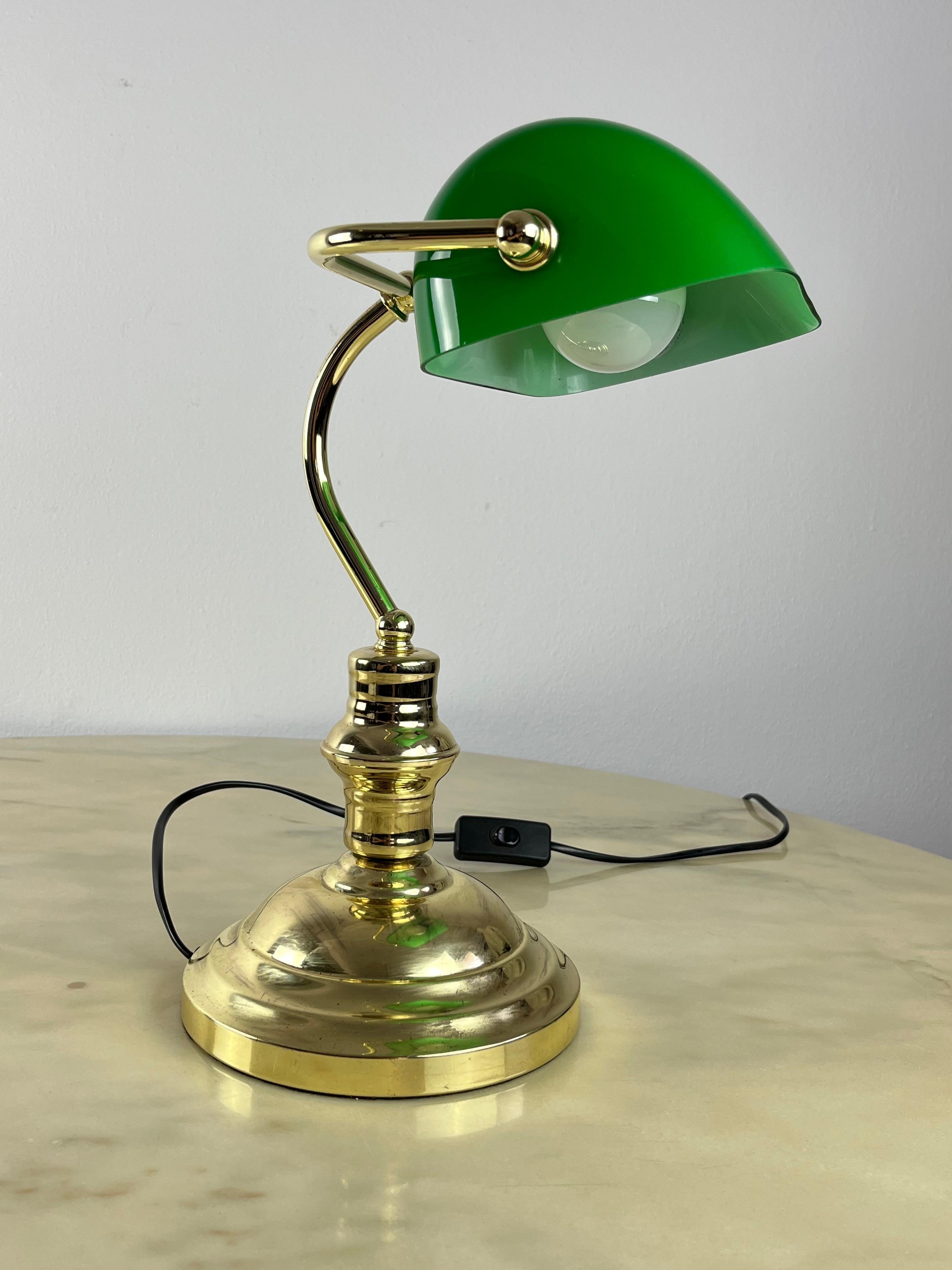 Ministerial Lamp in Gilded Metal and Colored Glass, Italy, 1980s In Good Condition For Sale In Palermo, IT
