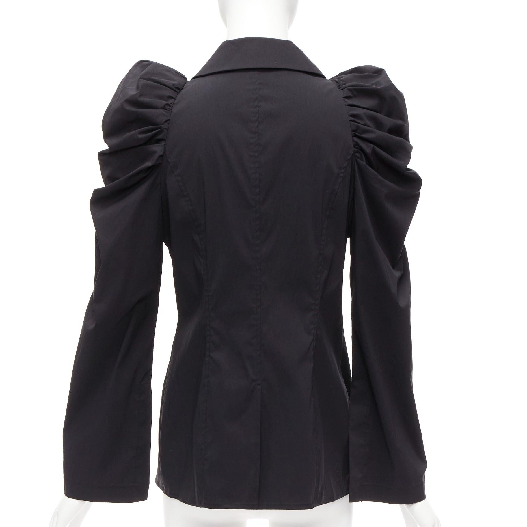 Women's MINJUKIM 2022 black Victorian puff sleeve zip front cotton blend shirt IT36 XXS For Sale