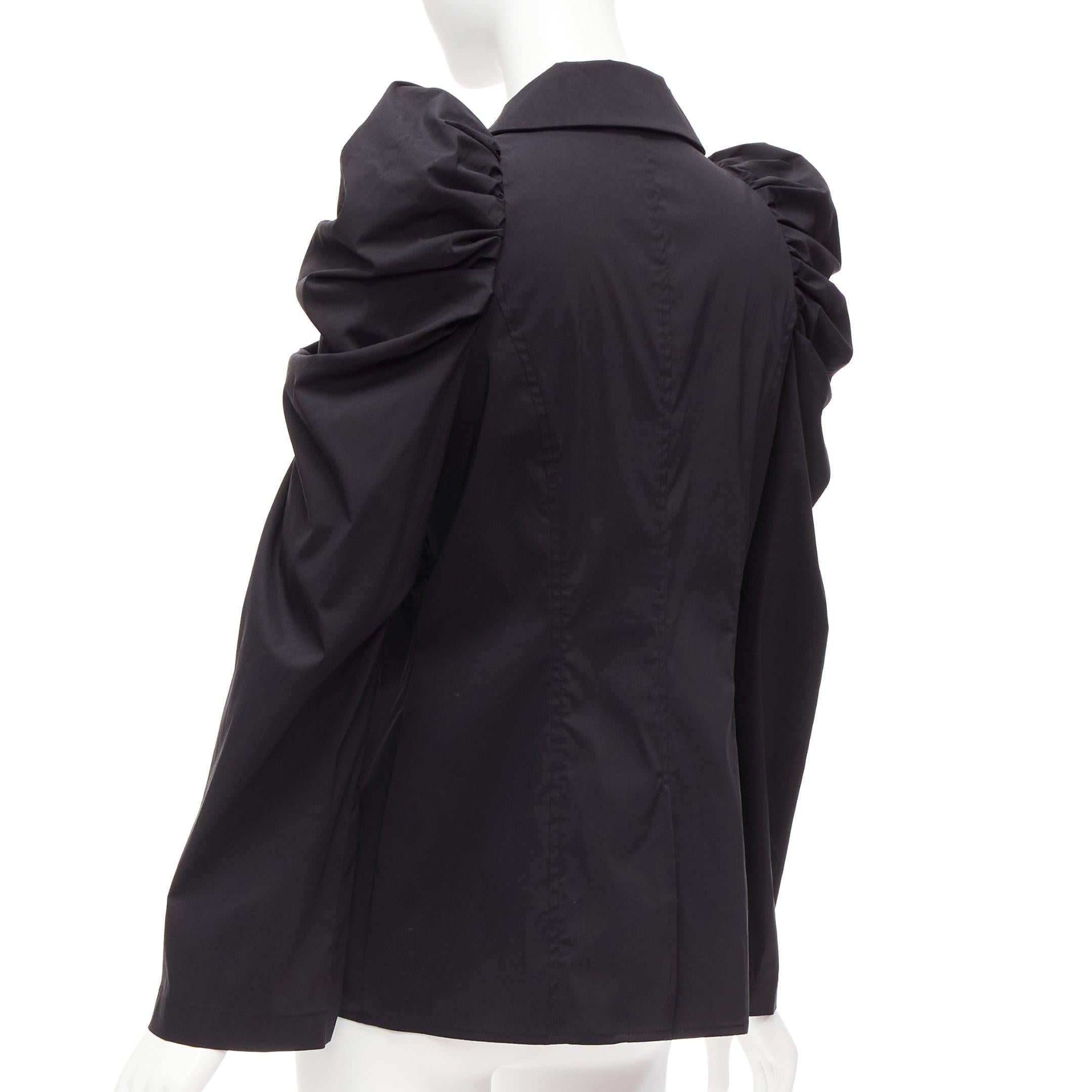 MINJUKIM 2022 black Victorian puff sleeve zip front cotton blend shirt IT36 XXS For Sale 1