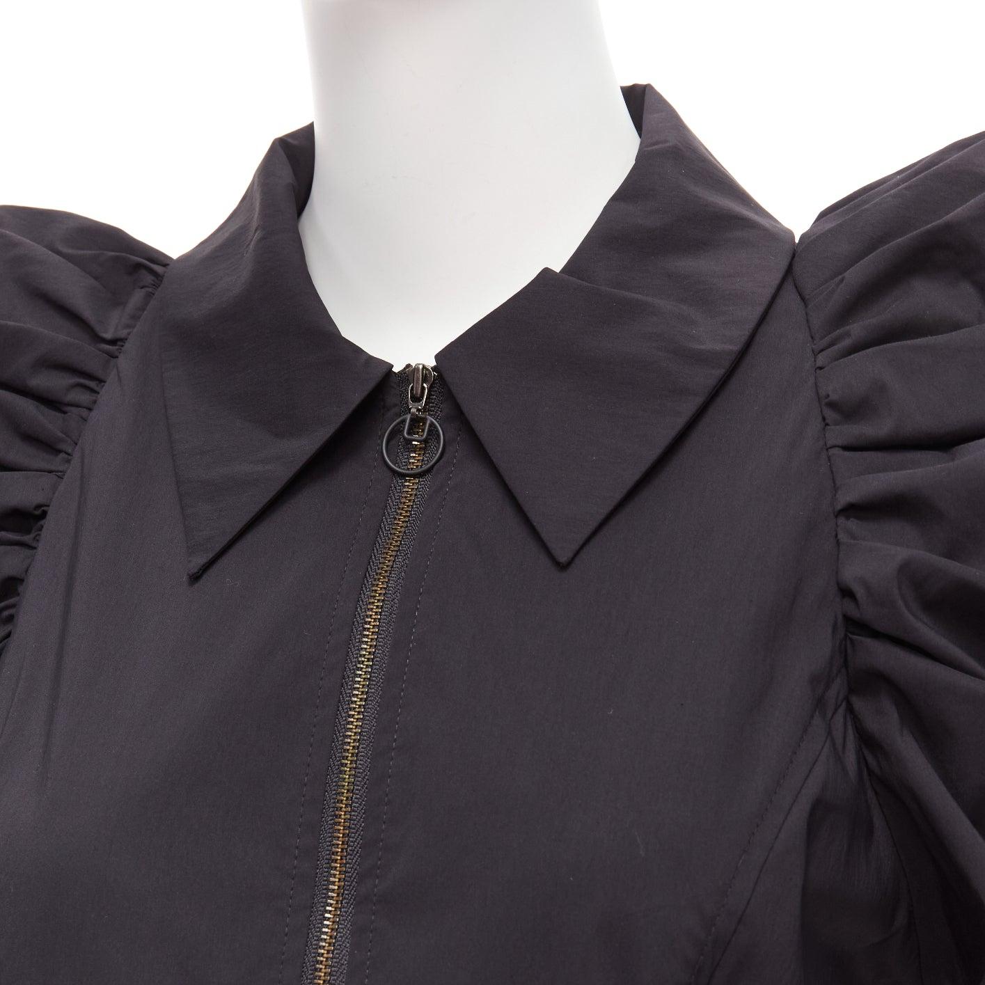 MINJUKIM 2022 black Victorian puff sleeve zip front cotton blend shirt IT36 XXS For Sale 2