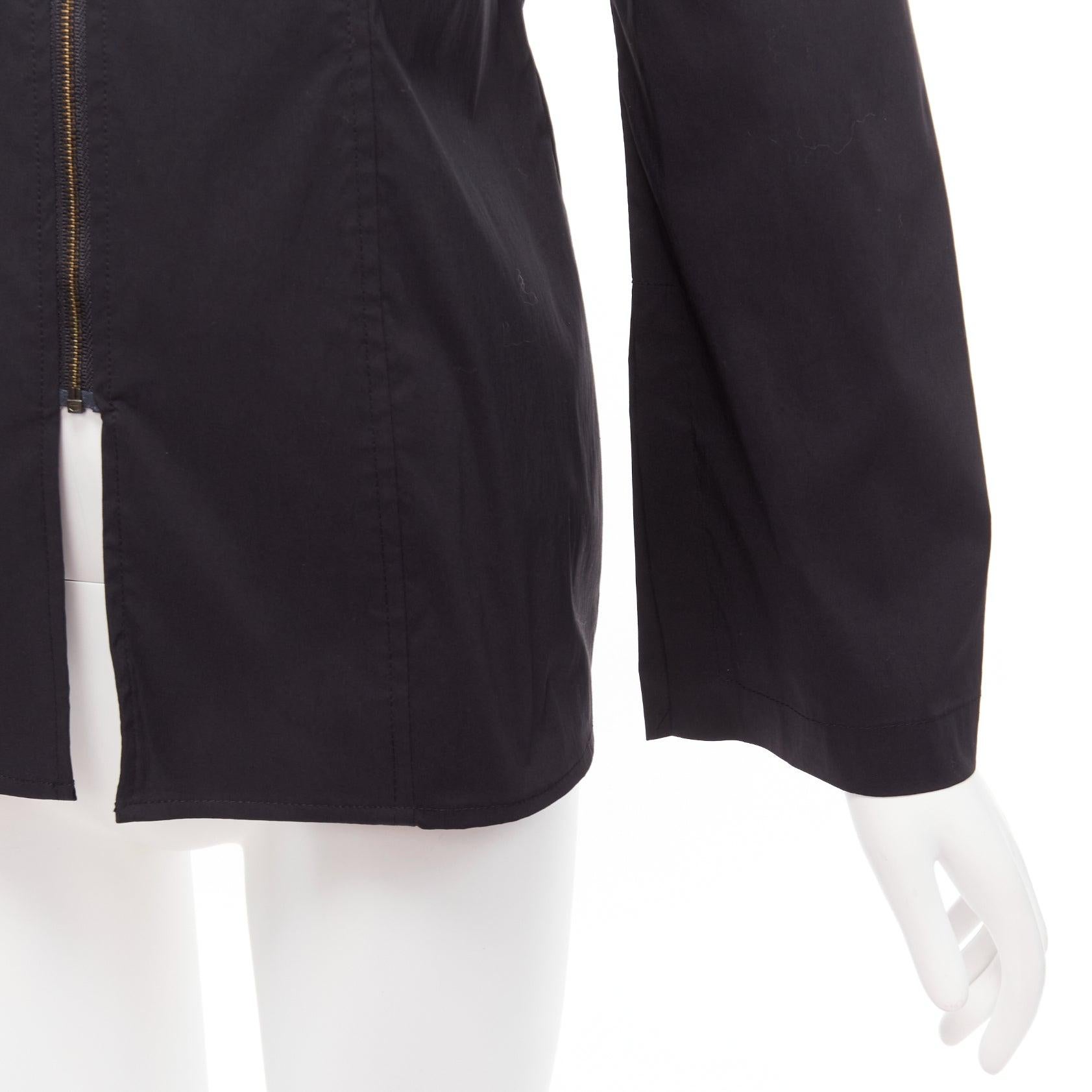 MINJUKIM 2022 black Victorian puff sleeve zip front cotton blend shirt IT36 XXS For Sale 3