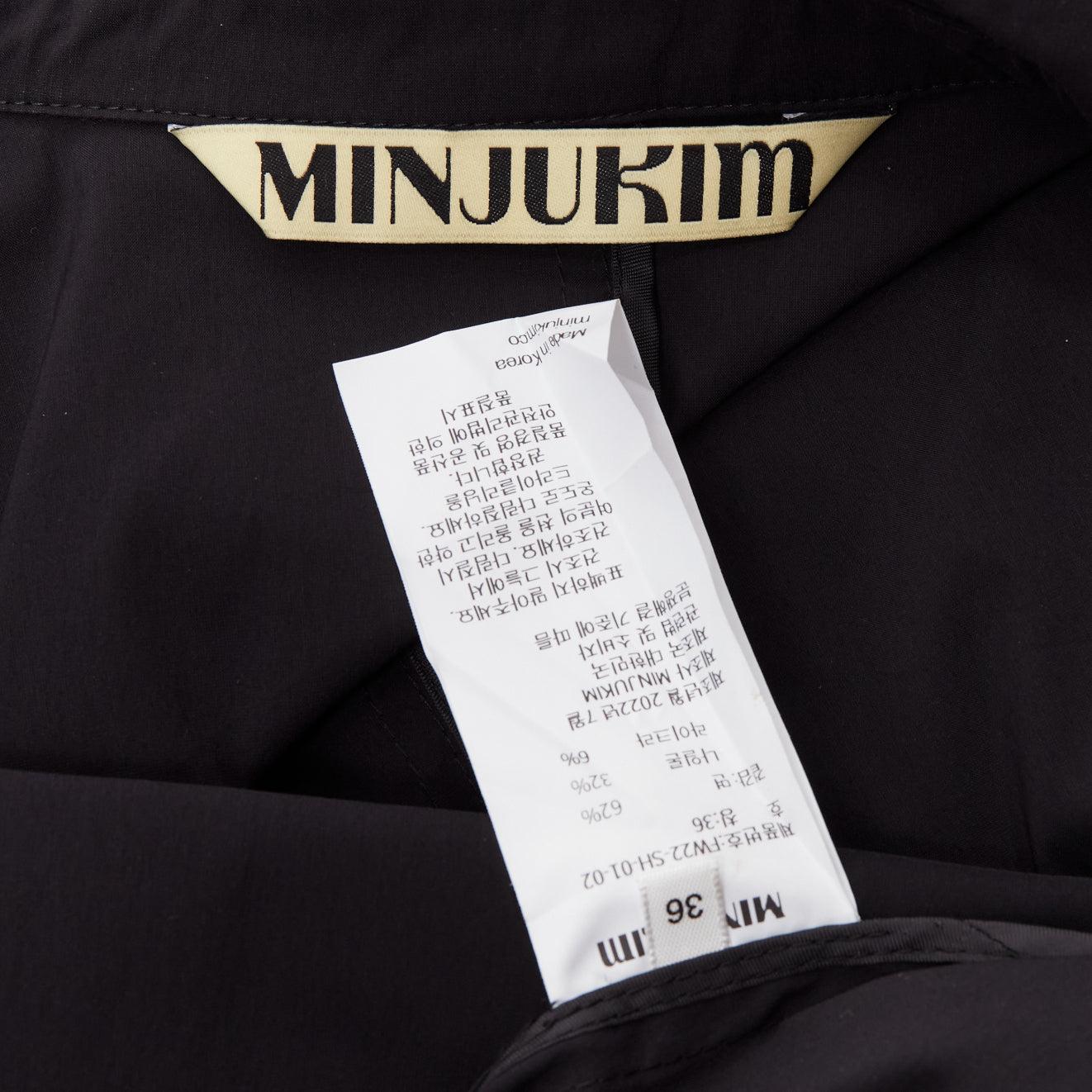 MINJUKIM 2022 black Victorian puff sleeve zip front cotton blend shirt IT36 XXS For Sale 4