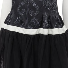 MINJUKIM black graphic print dropped waist tulle skirt midi dress FR36 S