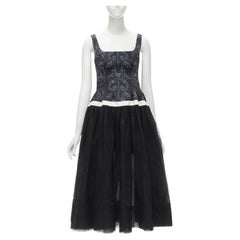 MINJUKIM black graphic print dropped waist tulle skirt midi dress FR36 S