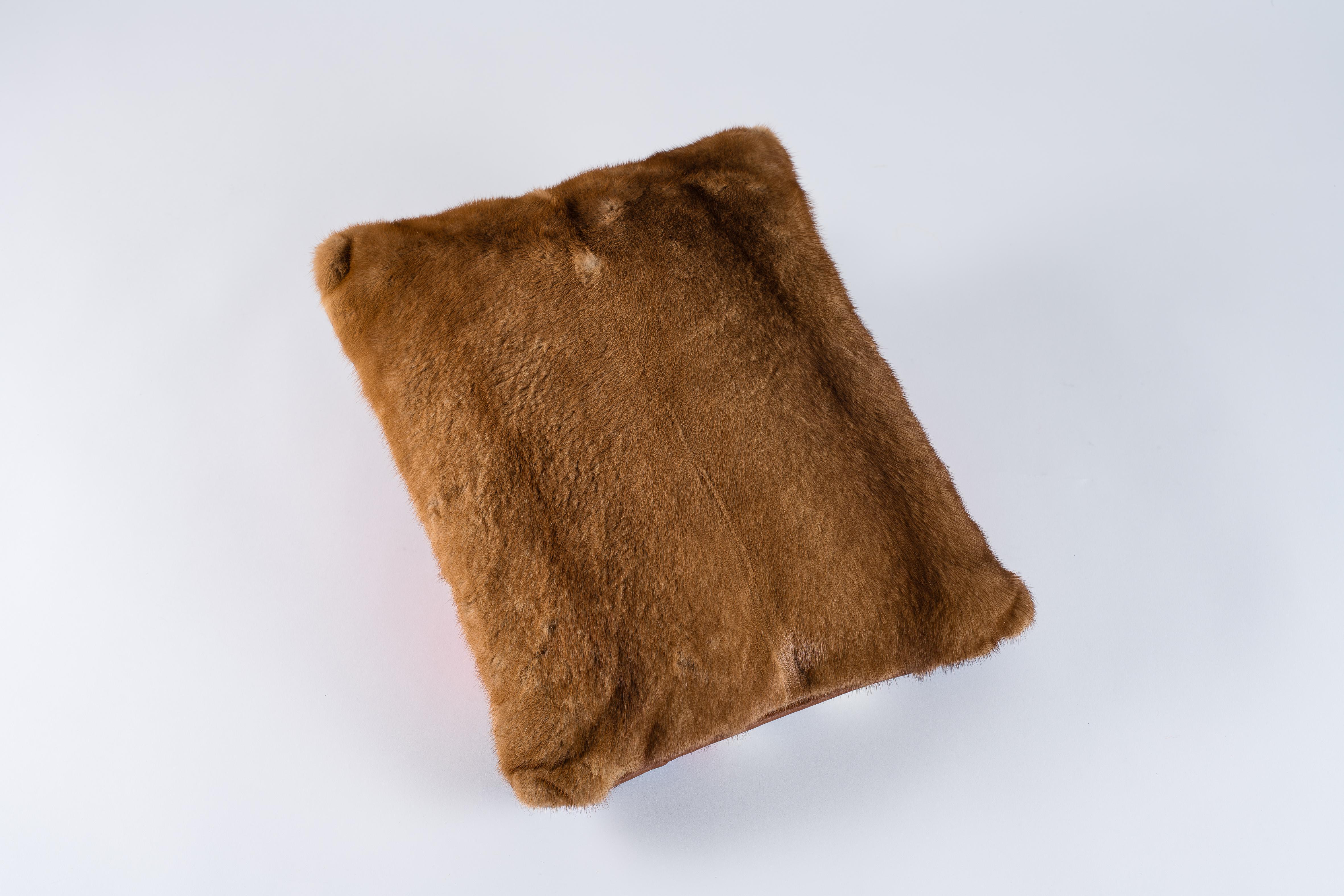 Hand-Crafted Mink and Velvet Pillow, Printed Napoleon For Sale
