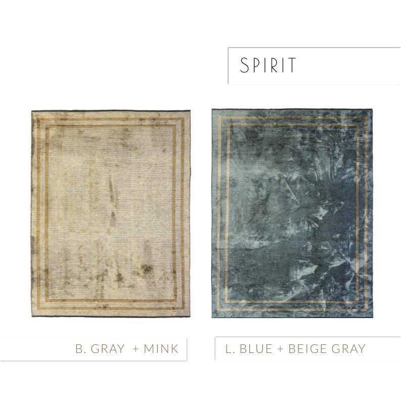 Tapis de luxe contemporain moyennement touffu brun, vison et bleu à motif abstrait en vente 6