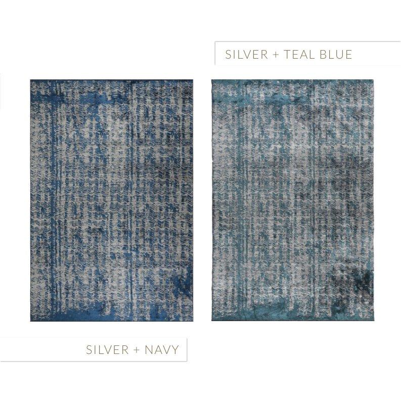 Tapis de luxe contemporain moyennement touffu brun, vison et bleu à motif abstrait en vente 8