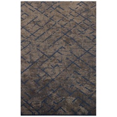 Mink Brown and Blue Contemporary Abstract Pattern Luxury Soft Semi-Plush Rug