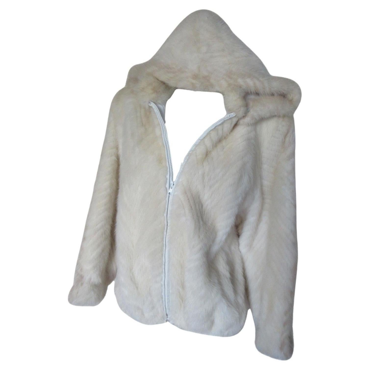 Mink Chevron Fur Bomber Jacket with Hood For Sale