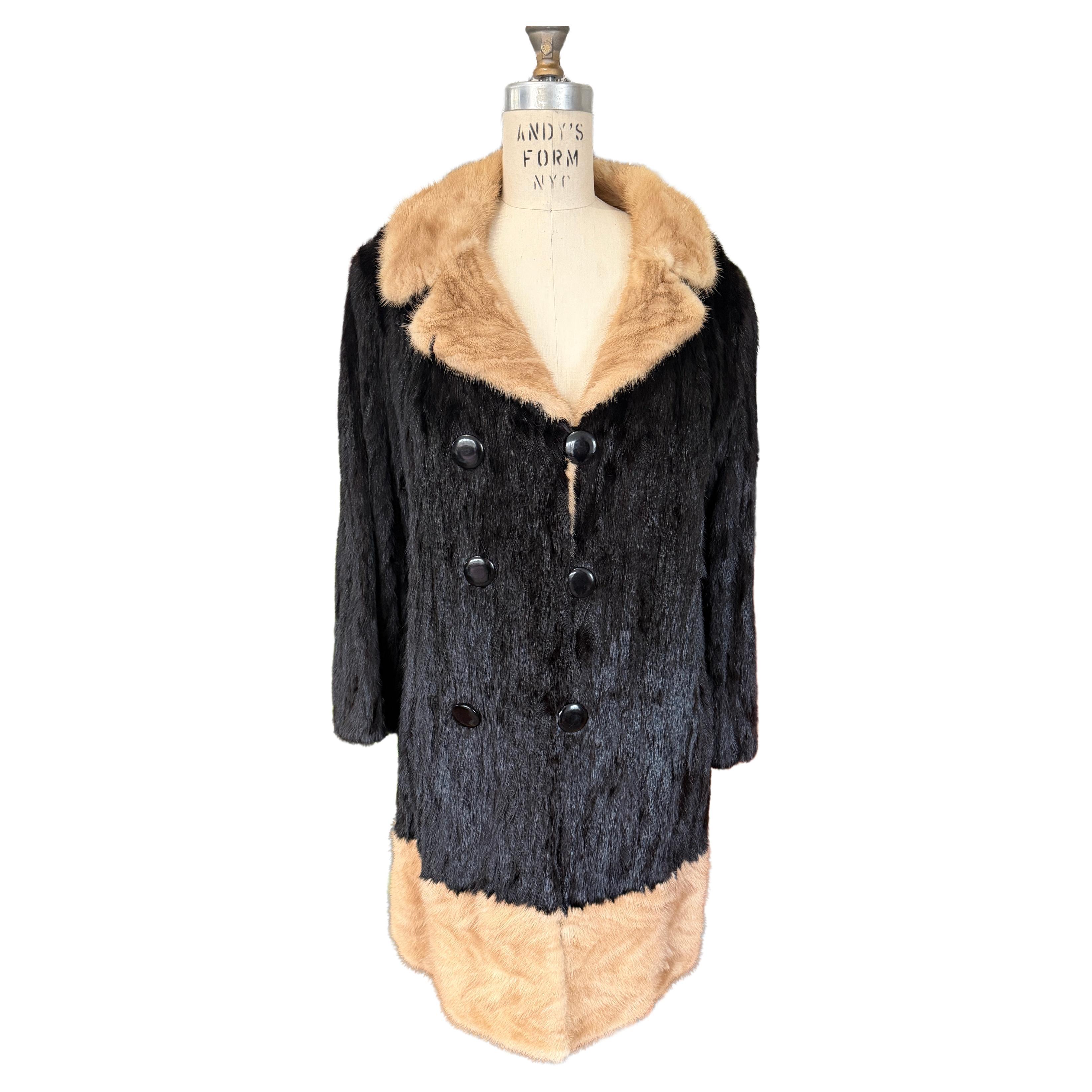 Mink Coat Vintage Fur Jacket Black 
Cream Arnold Constanble For Sale