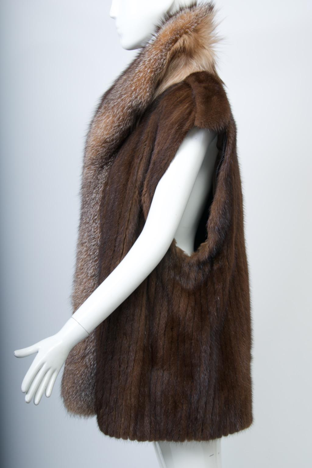 Nerz Cabrio Jacke/Weste mit Fuchsbesatz, Large im Angebot 6