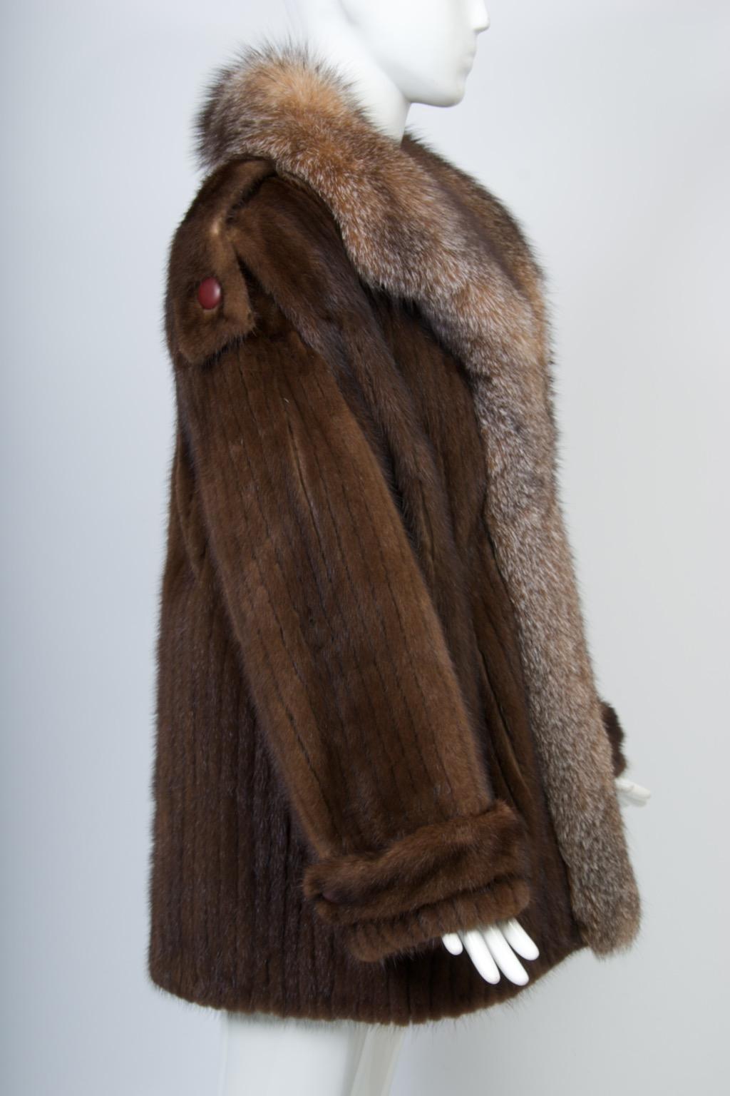 Nerz Cabrio Jacke/Weste mit Fuchsbesatz, Large (Schwarz) im Angebot