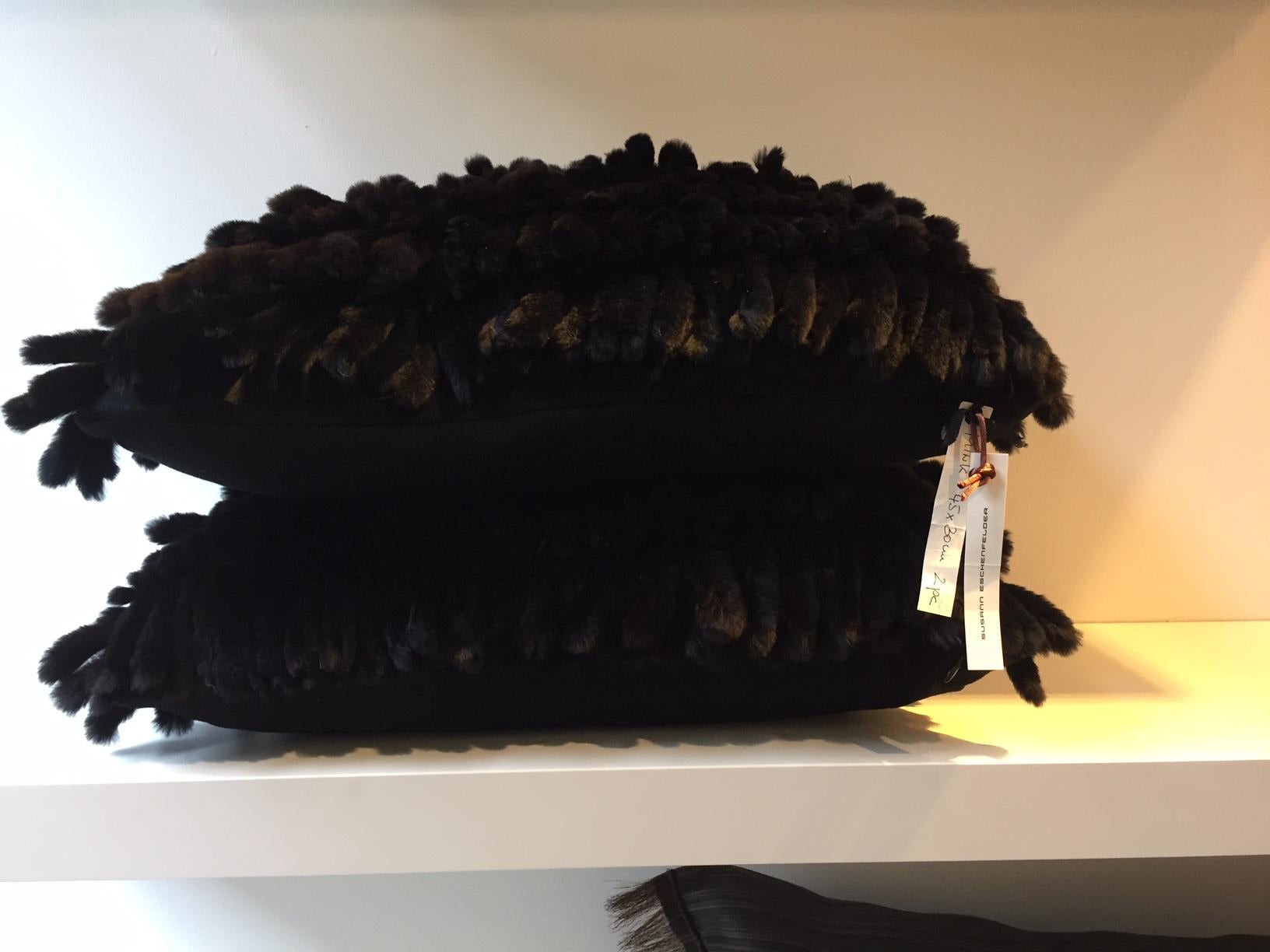Mink Cushions Color Black-Brown With Black Cashmere On the Back  In Excellent Condition In Hamburg, DE