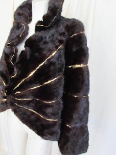 Mink Fur Brown Gold Leather Cape Stole