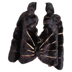 Mink Fur Brown Gold Leather Cape Stole