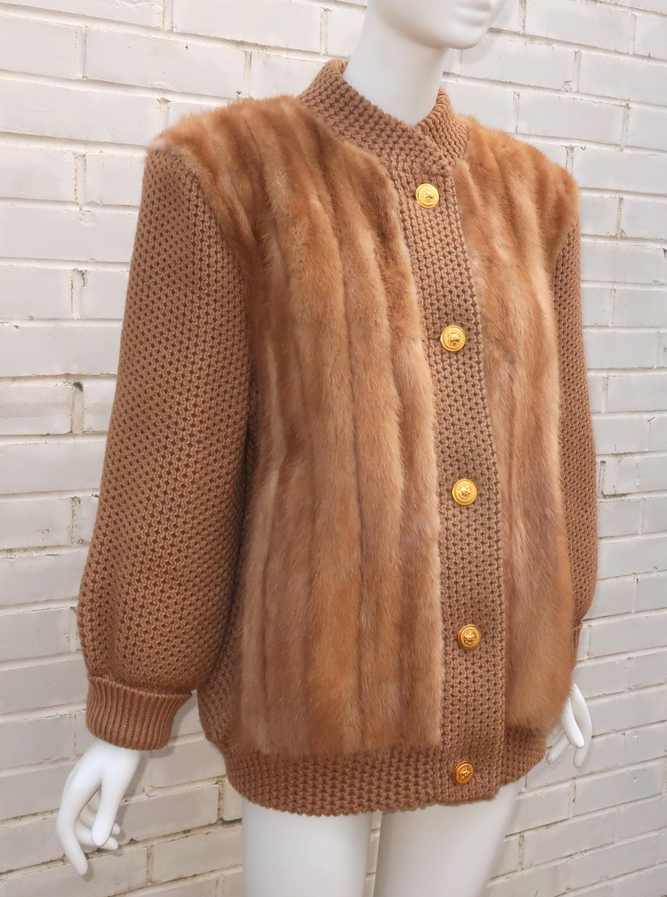 Brown Mink Fur Cardigan Sweater Jacket, 1980’s