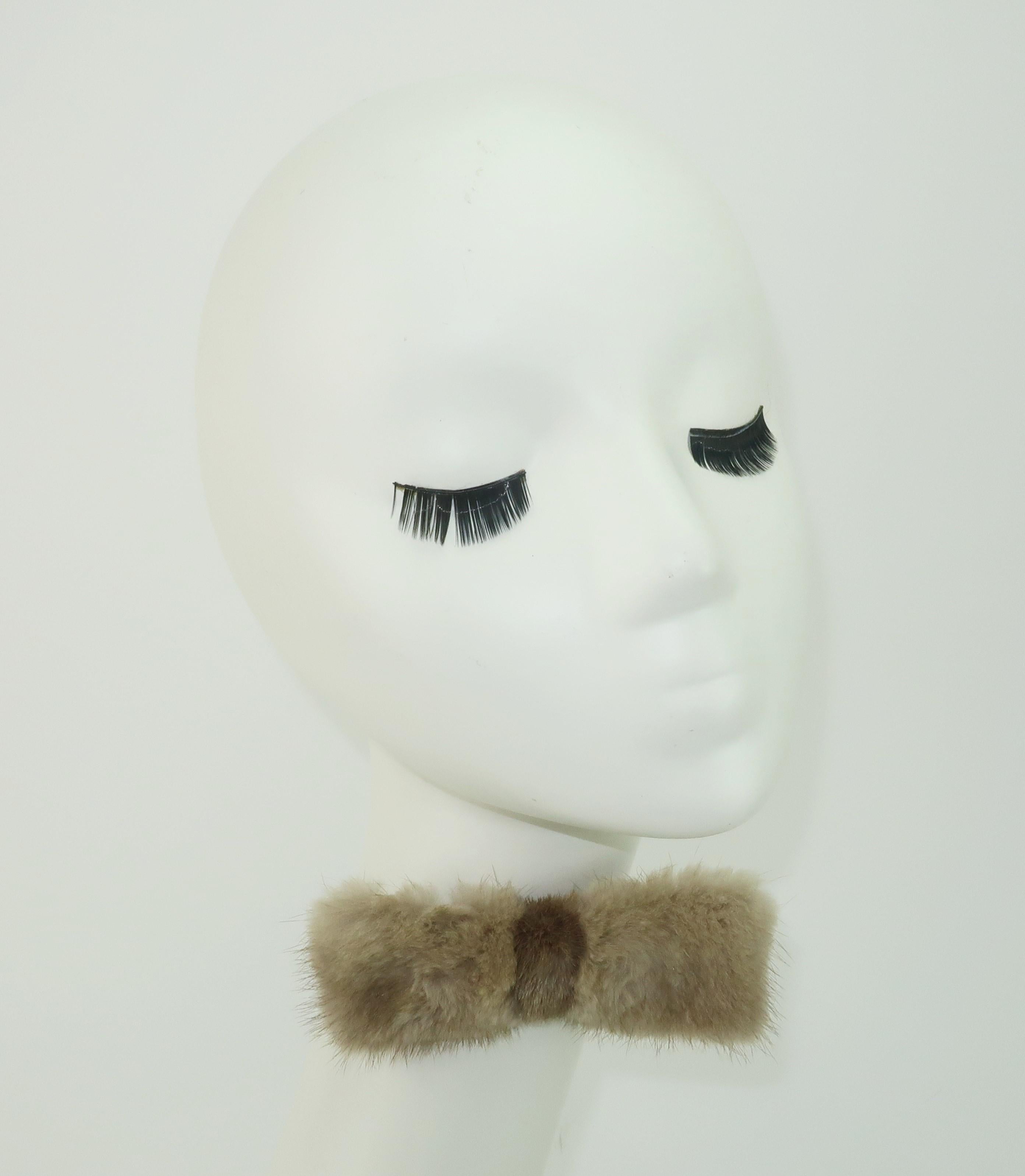 Mink Fur Clip On Bow Tie, 1960's For Sale 1