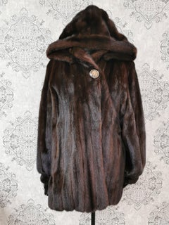 Mink fur coat with a hoodie size 20
