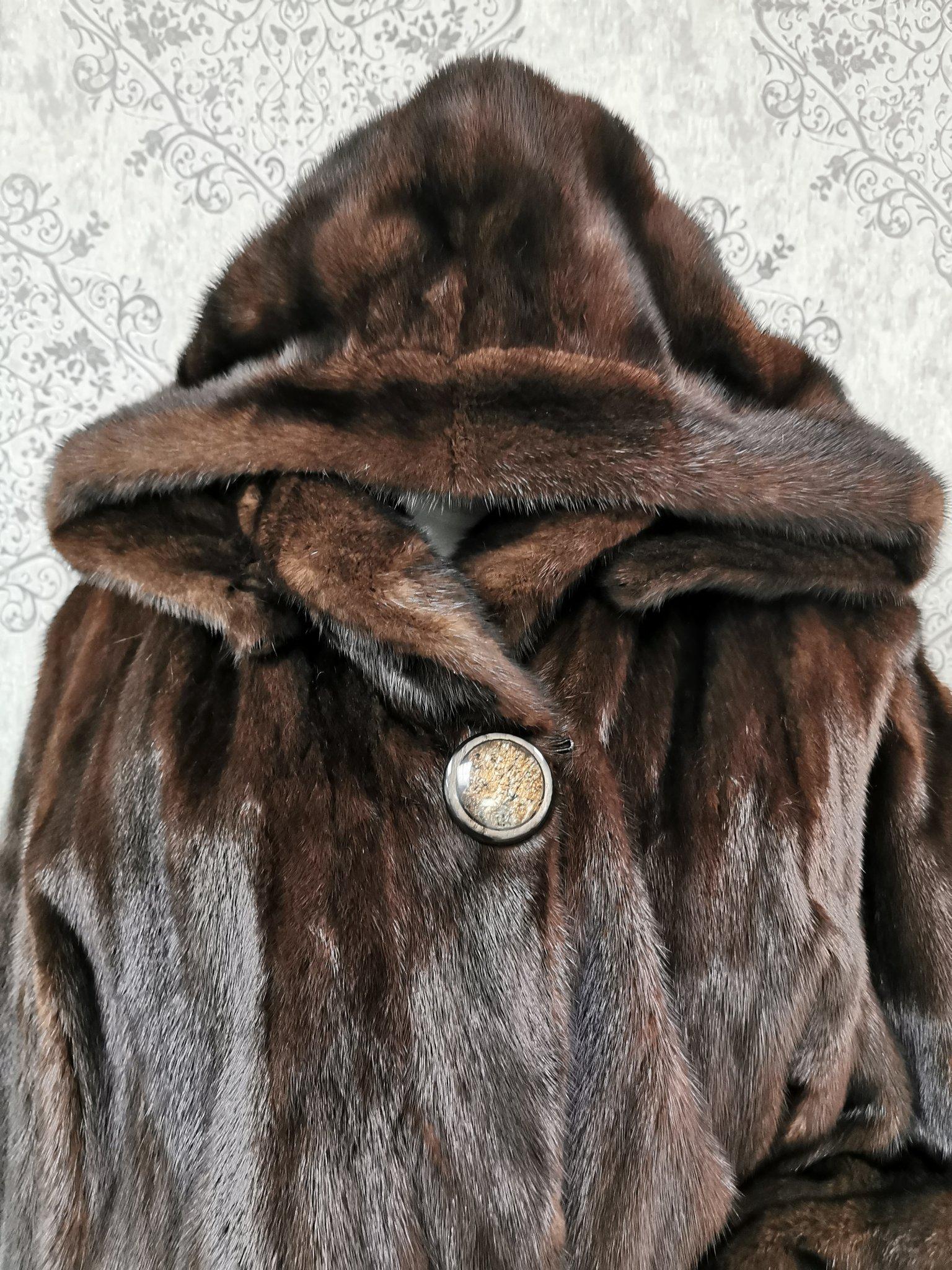 Women's Mink fur coat with a hoodie size 20 For Sale