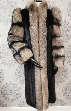 Mink fur coat with crystal fox fur trim and sleeves size 10