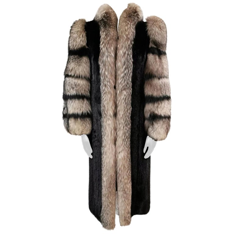 Mink fur coat with crystal fox fur trim and sleeves size 10 at 1stDibs   mink and fox fur coat, mink vs fox fur, crystal fox fur coat for sale