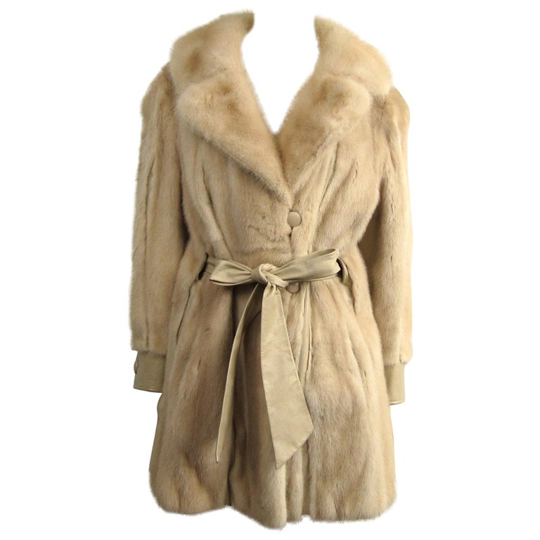 Mink Fur Cream Jacket Large Coat - Vintage 1970's Mod For Sale