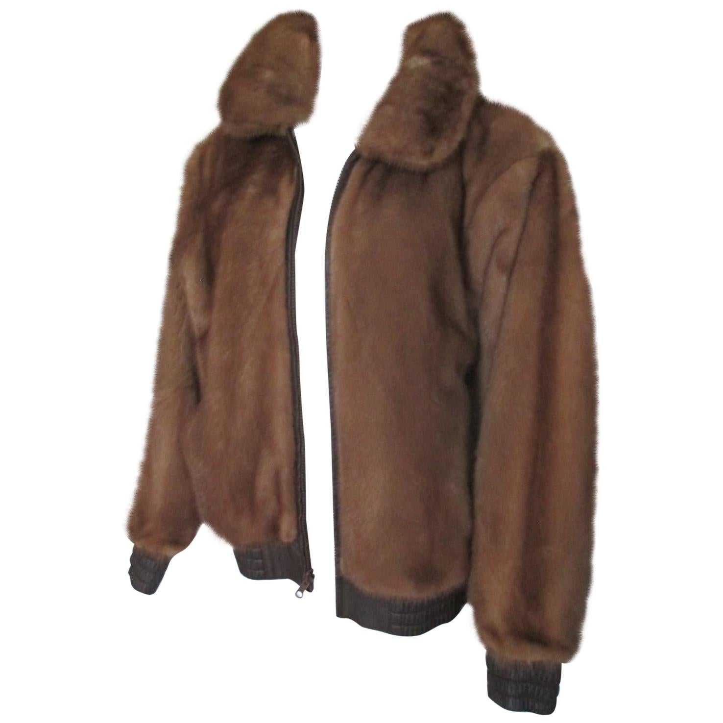 Rosendorf/ Evans Mahogany Mink Bomber Jacket Reversible to Leather- Si