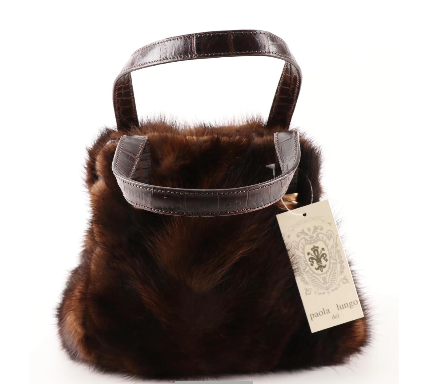 Black Real Mink Fur Goldplate Frame Handbag-Italian- Lungo del Firenze-Valentino style For Sale