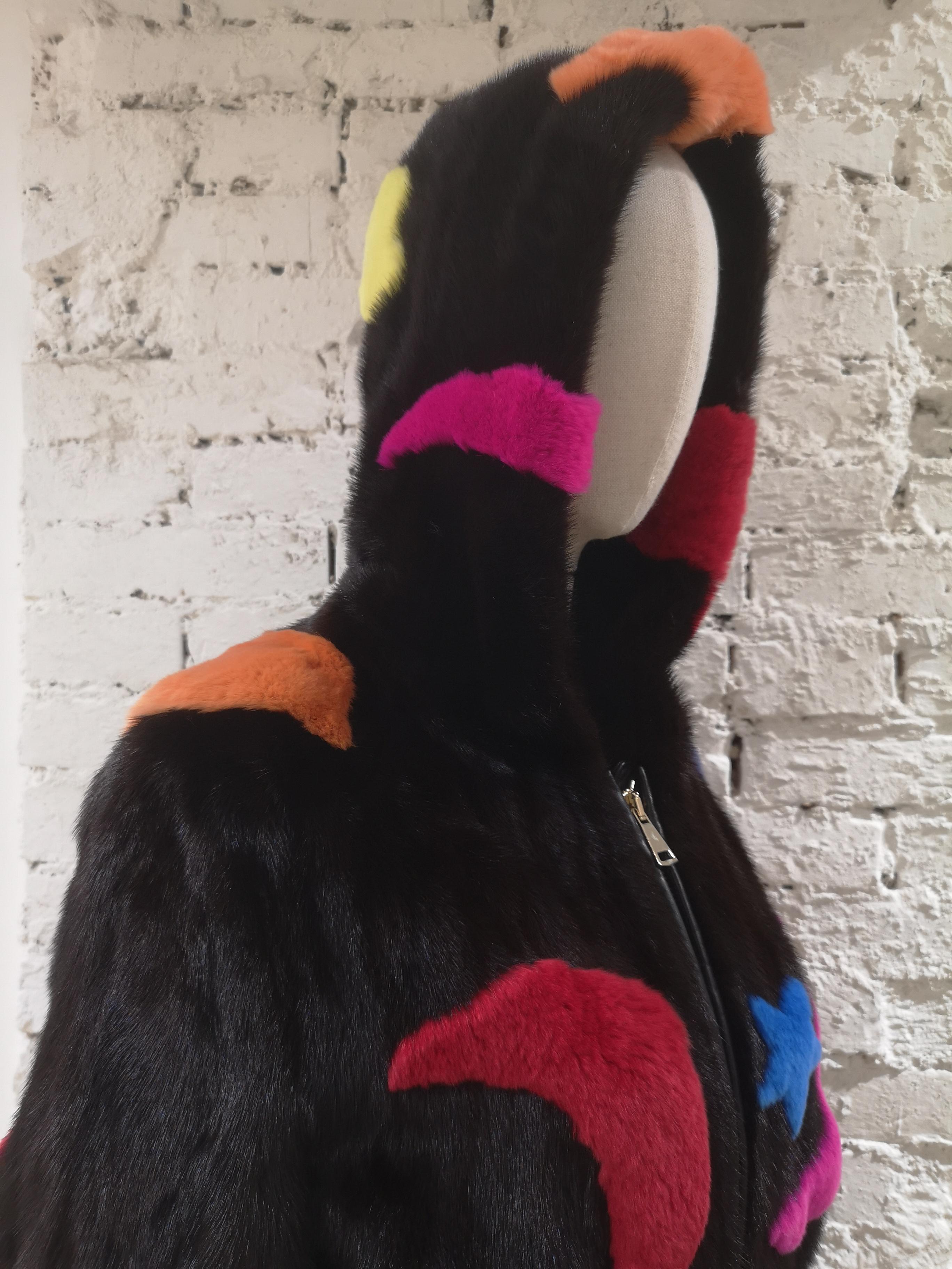 Mink fur multicoloured bomber jacket For Sale 5