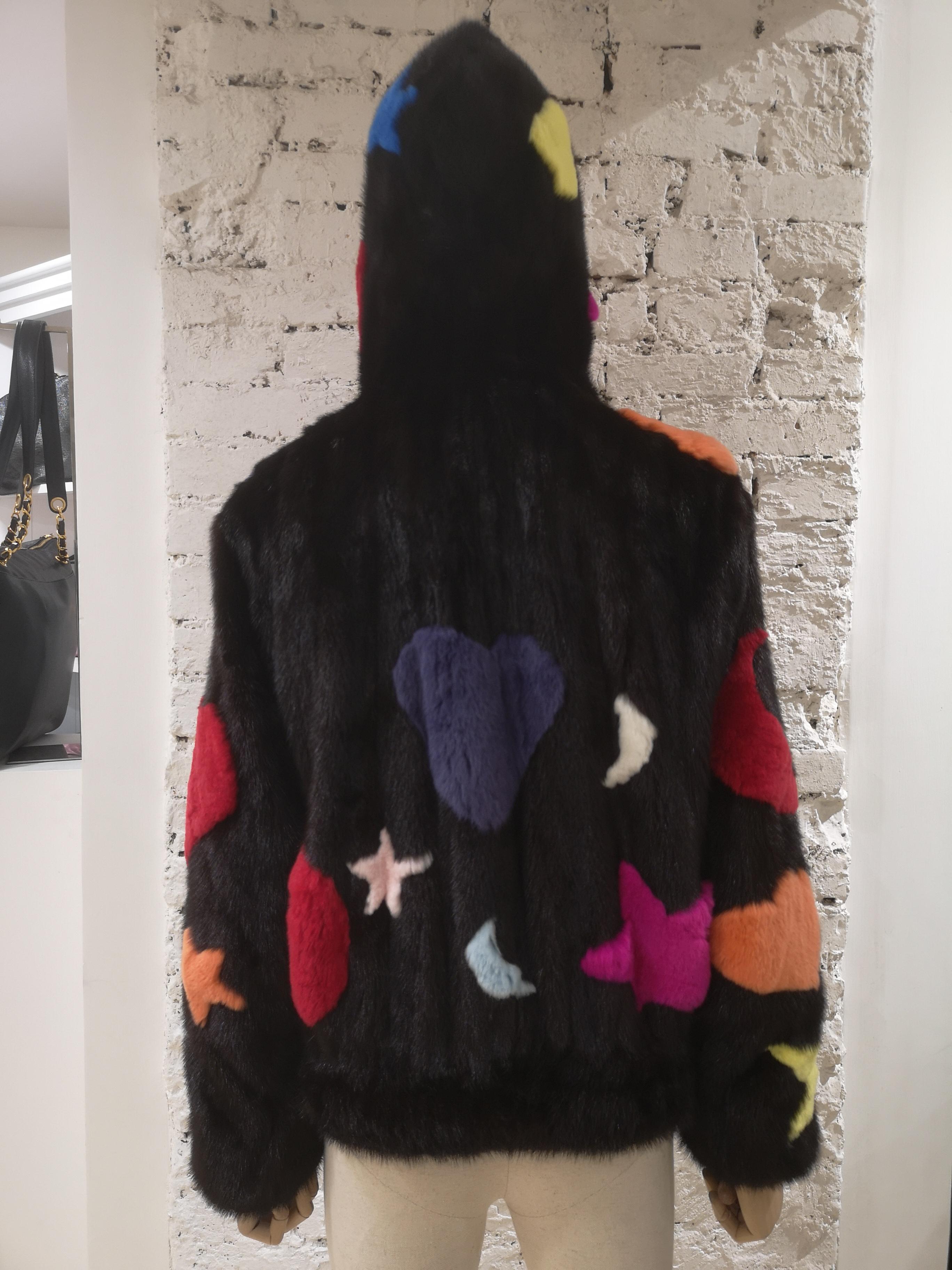 Mink fur multicoloured bomber jacket For Sale 6