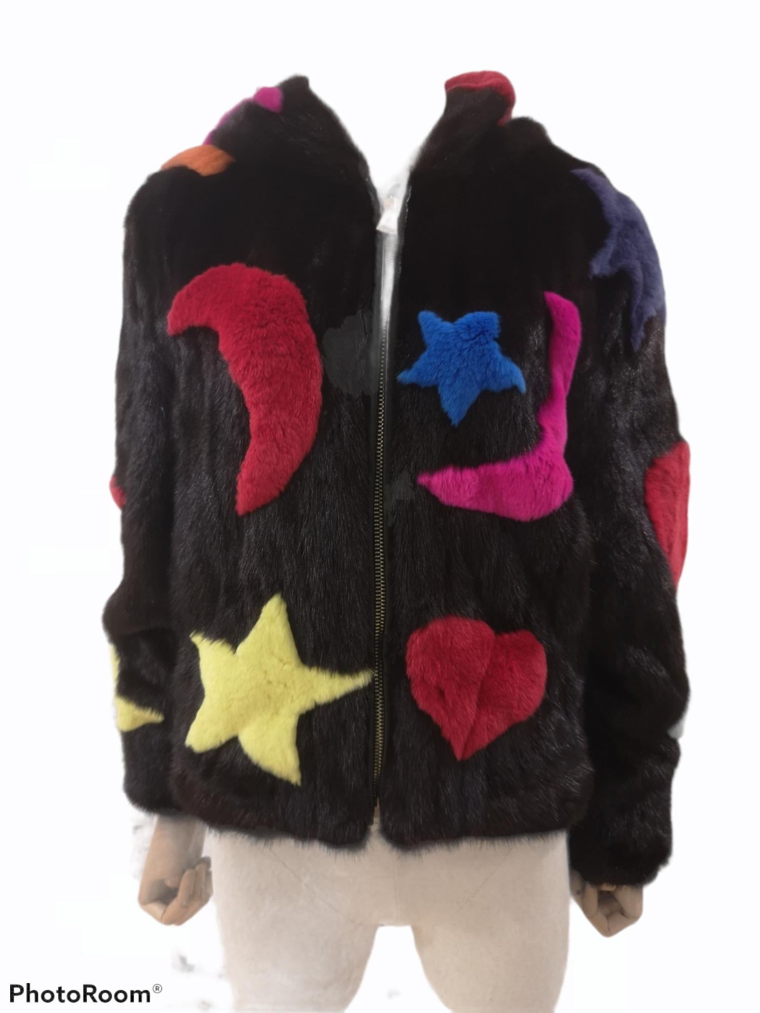 Mink fur multicoloured bomber jacket For Sale 7