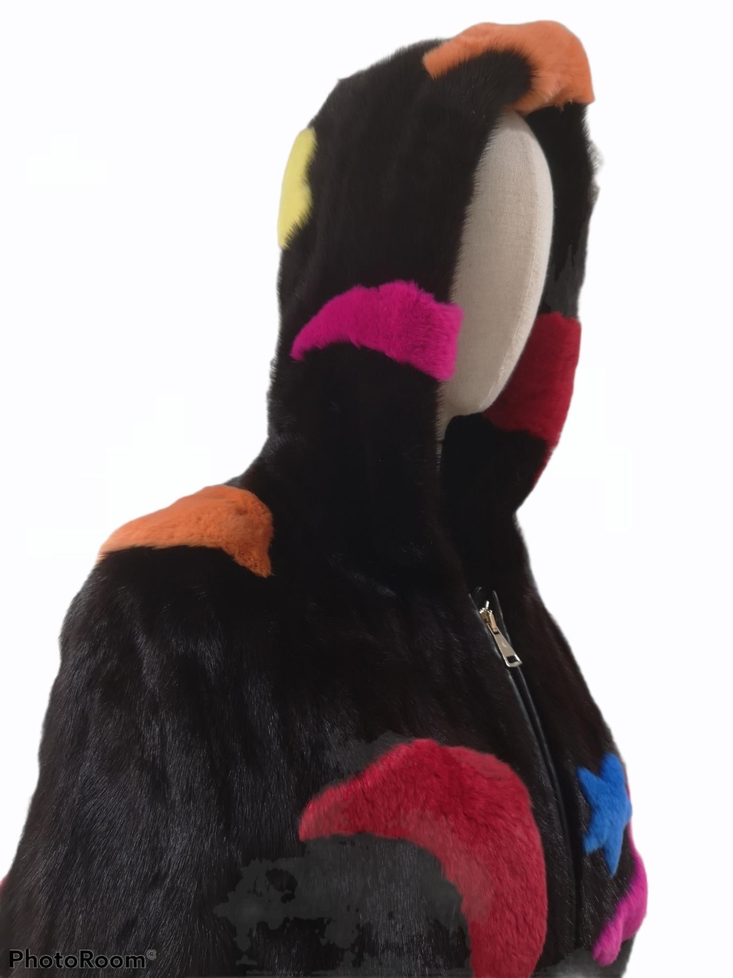 Mink fur multicoloured bomber jacket For Sale 8