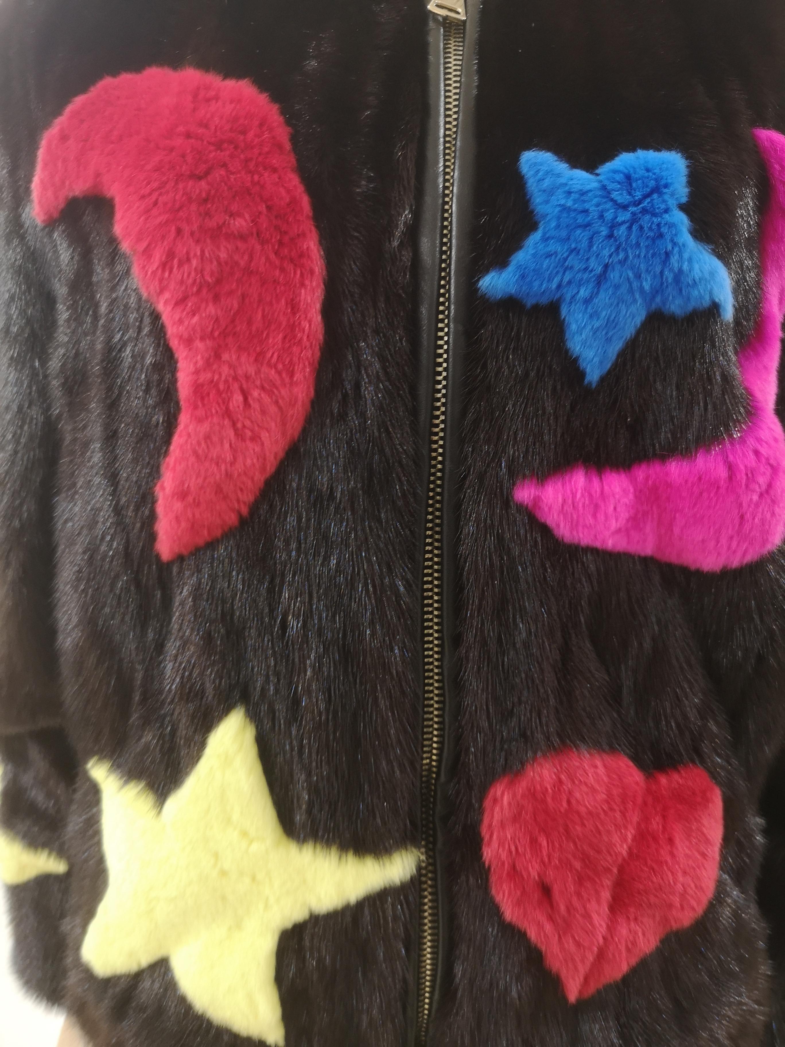 Mink fur multicoloured bomber jacket For Sale 2