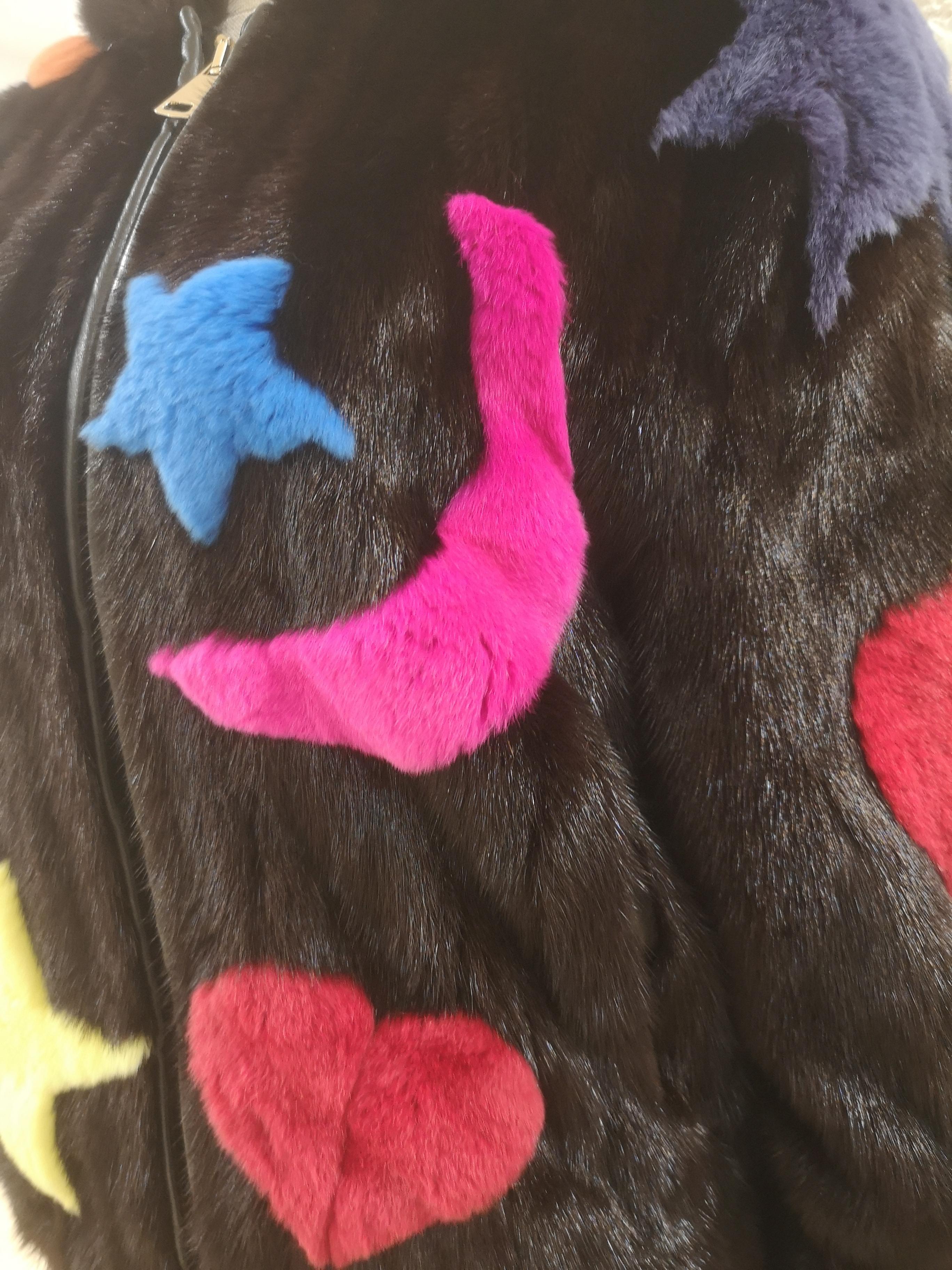 Mink fur multicoloured bomber jacket For Sale 3