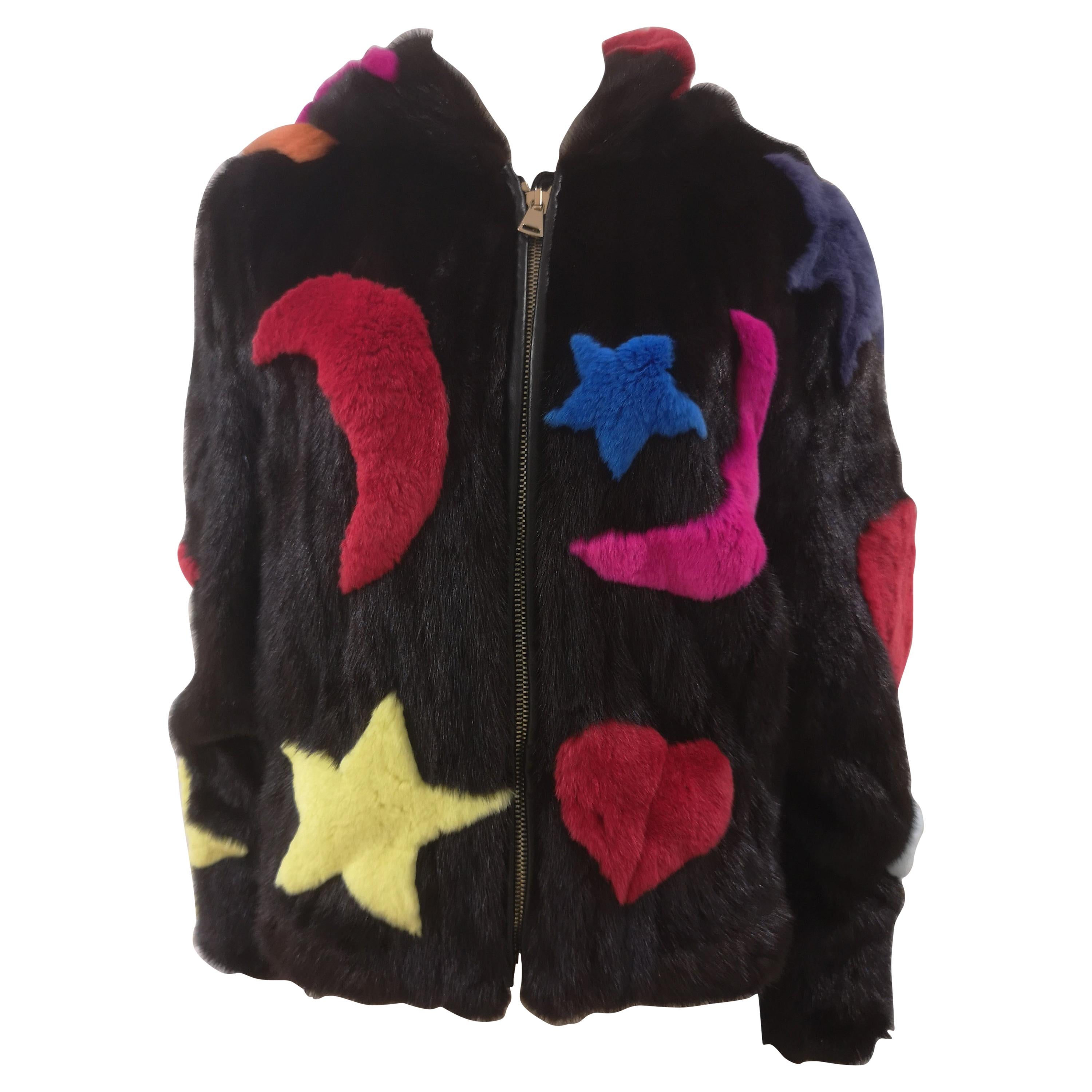 Mink fur multicoloured bomber jacket For Sale