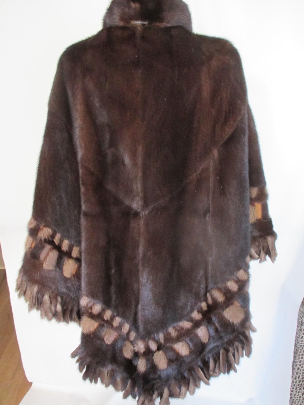 Women's or Men's Mink Fur Reversible Cape Leather Fringe