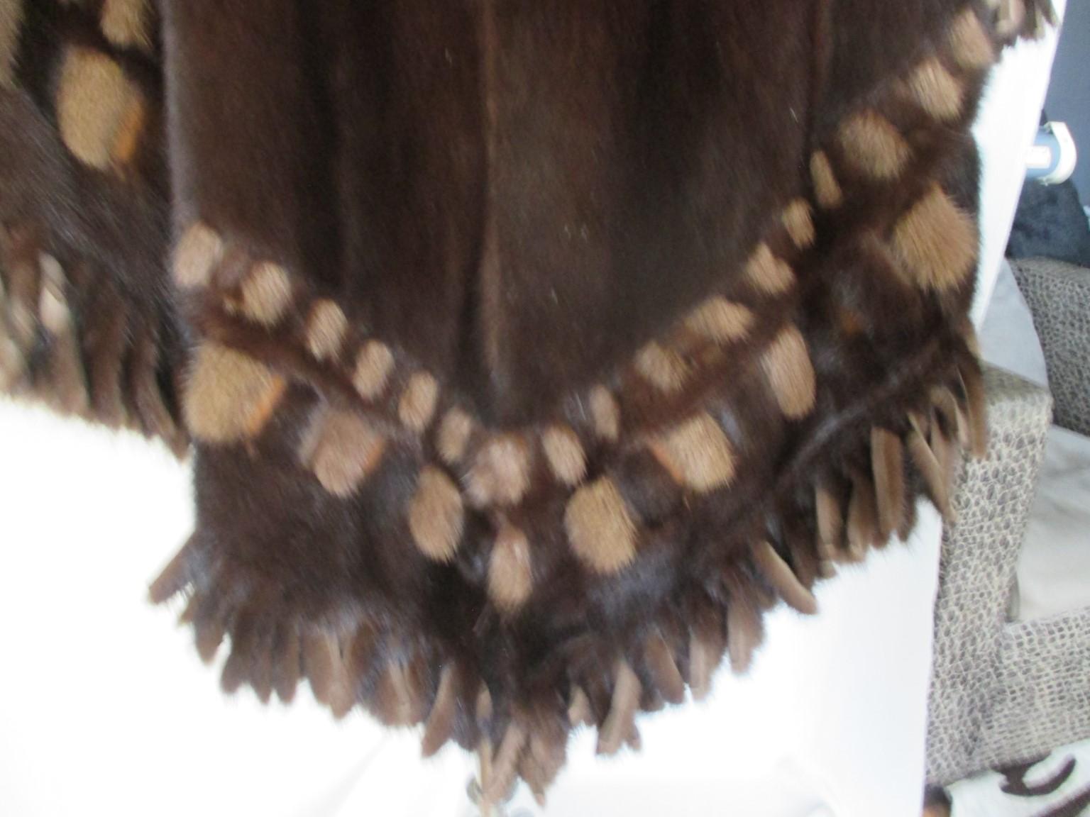 Mink Fur Reversible Cape Leather Fringe 1