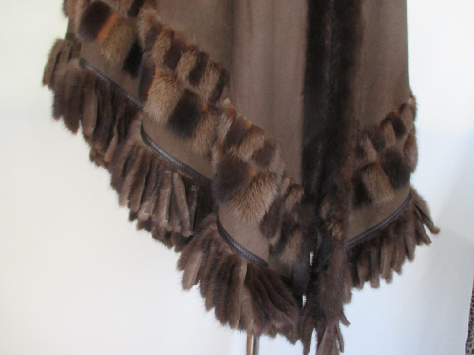 Mink Fur Reversible Cape Leather Fringe 2