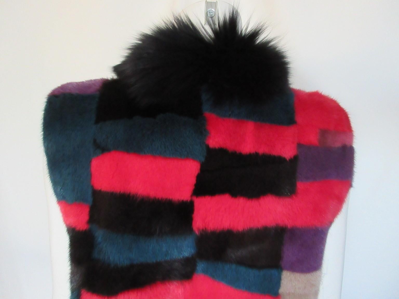 Mink Fur Vest Color Blocking Sleeveless For Sale 2