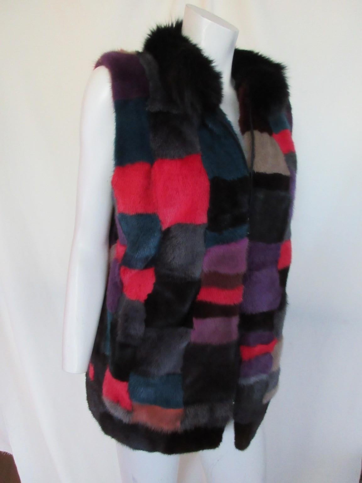 Mink Fur Vest Color Blocking Sleeveless For Sale 5