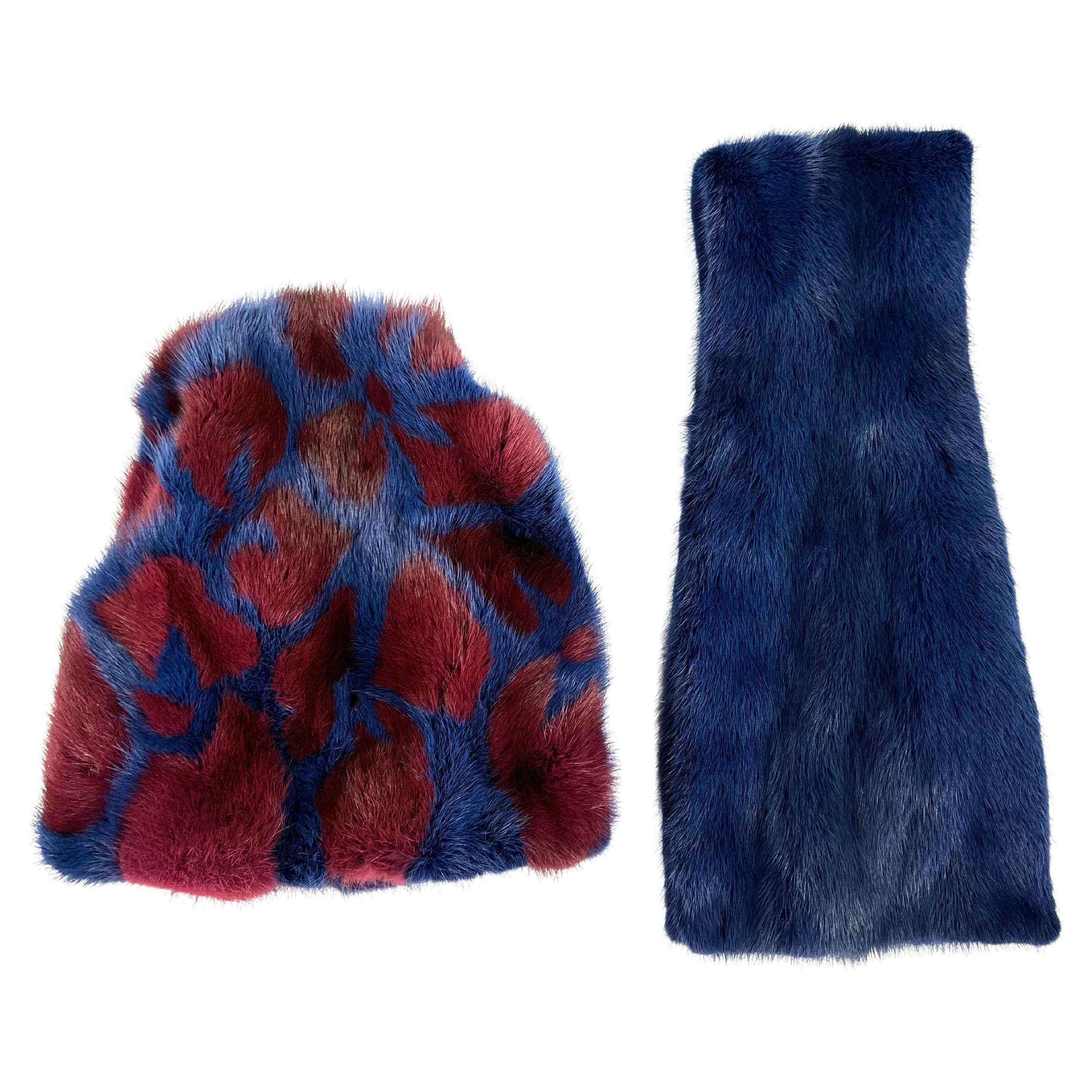 Mink Red and Navy Hat and Scarf Set