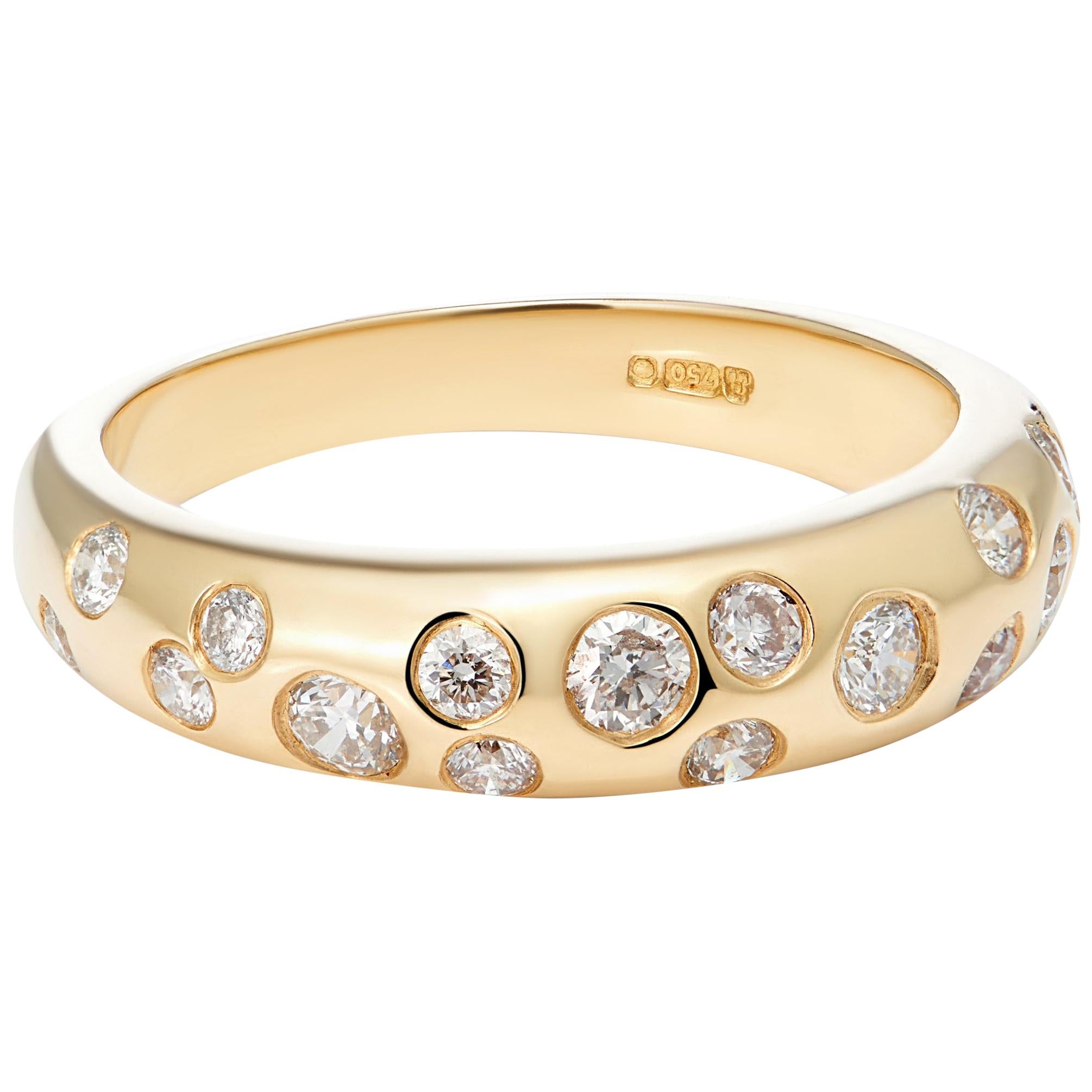 18 Karat Yellow Gold Scattered Diamond Domed Band Ring