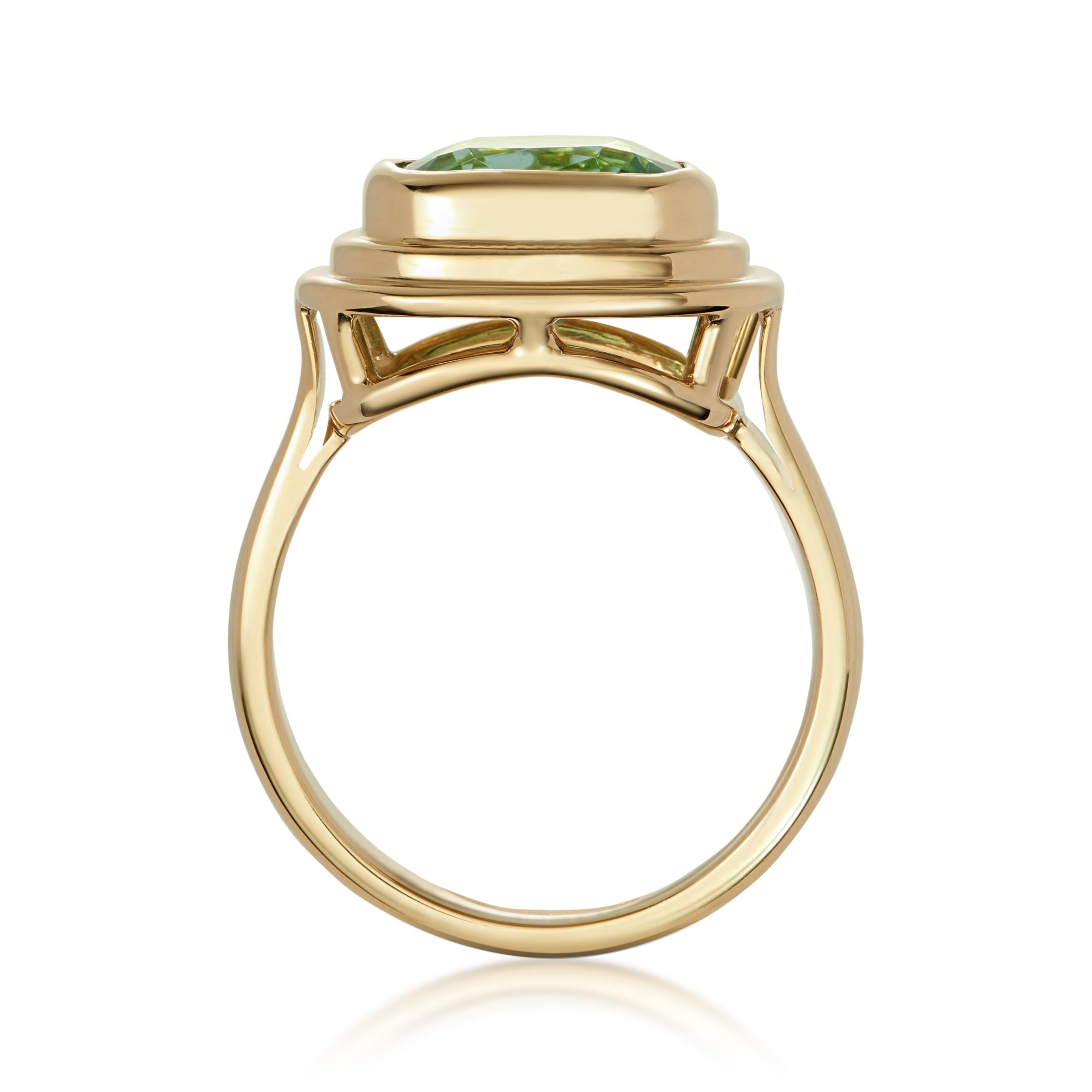 2.70ct incredible Tourmaline ring set in 18k yellow gold. This is a  superior, neon green, elongated cushion cut.
Tourmaline is the birthstone for October and it is also the celebrated 8th Anniversary gemstone.
Ring size: N (6 3/4) complimentary