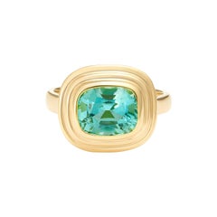 Minka Jewels, 2.70 Carat Cushion Cut Green Tourmaline 18 Karat Yellow Gold Ring