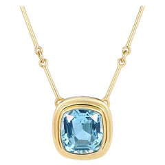 Certified 6.97 Carat Aquamarine Statement Necklace with 18 inch Gold Bar Chain